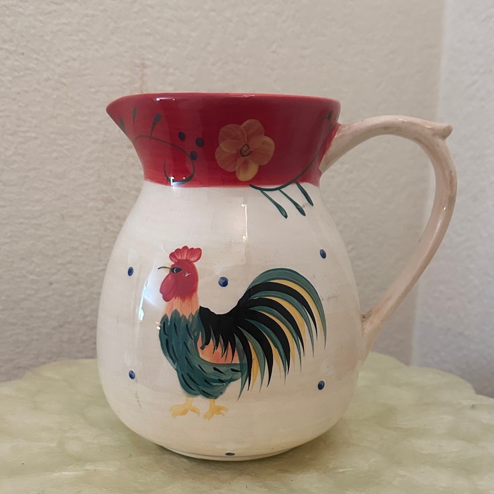 222 Fifth Ceramic Rooster Pitcher - Red and Cream